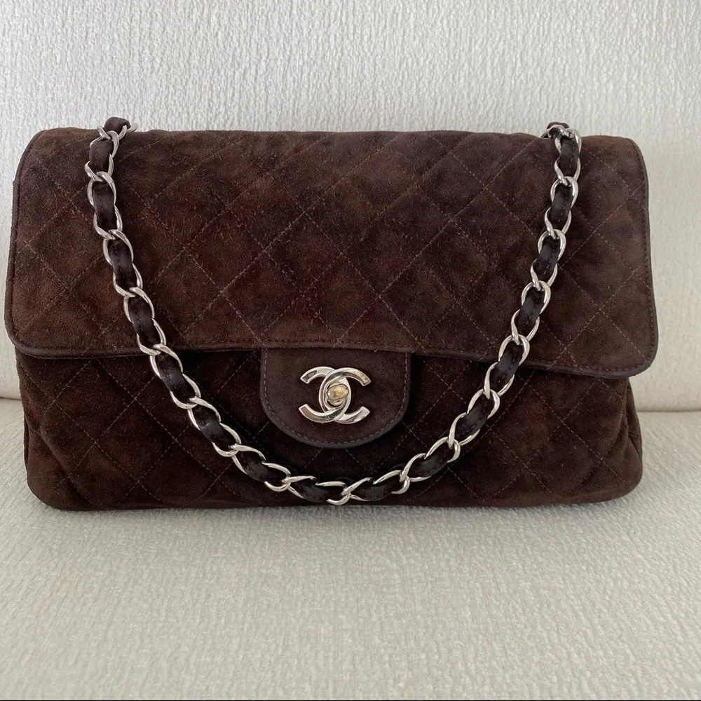 Chanel Vintage Classic Single Flap Bag Quilted Suede Medium Brown - Picture 3 of 17